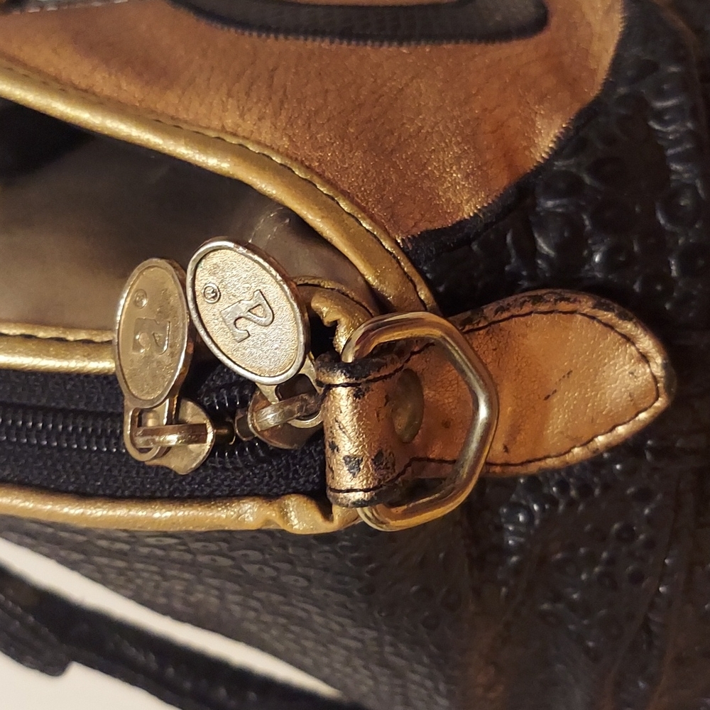 Vintage Nas Metallic Multicolored Leather Satchel Black Brown Gold Silver - Picture 11 of 16